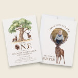 Rustic Deer "The Big ONE" First Birthday Invitatio Einladung<br><div class="desc">Celebrate your little one's first birthday with this charming rustic deer "The Big ONE" invitation. Featuring a beautiful watercolor illustration of majestic deer and a grand oak tree, this design evokes a sense of adventure and the great outdoors. The warm, earthy tones and pinecone accent create a cozy woodland feel,...</div>