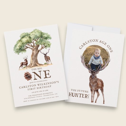 Rustic Deer "The Big ONE" First Birthday Invitatio Einladung