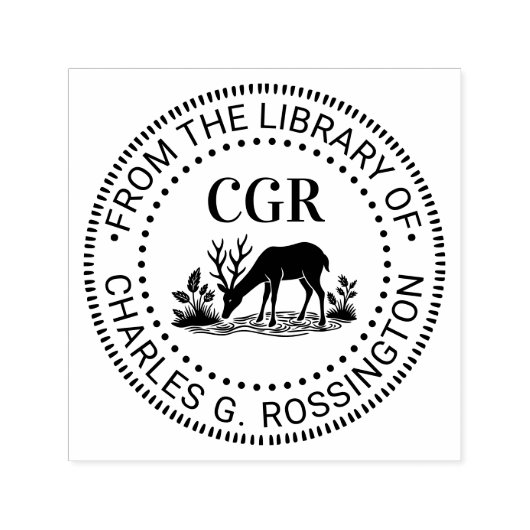 Rustic Deer trinkt Wasser Bibliotheksbuch Name Permastempel (Design)