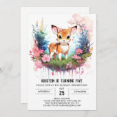 Rustic Deer Woodland Joy Girl Birthday Einladung (Vorne/Hinten)