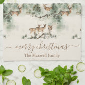 Rustic deers merry christmas family name geschirrtuch (Gefaltet)