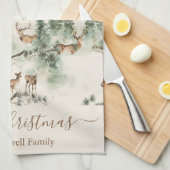 Rustic deers merry christmas family name geschirrtuch (Viertel Falte)