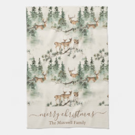 Rustic deers merry christmas family name geschirrtuch