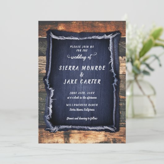 Rustic Denim handgeschriebene Country Cowboy Weddi Einladung (Stehend Vorderseite)