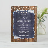 Rustic Denim Lights Country Cowboy RSVP Wedding Einladung (Stehend Vorderseite)