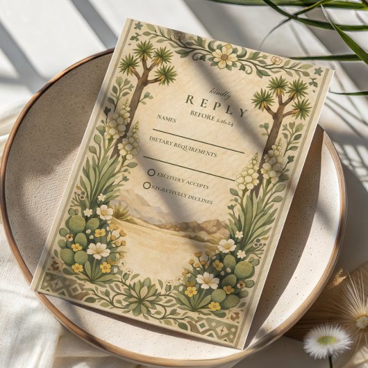 Rustic Desert Botanical Wedding RSVP Karte