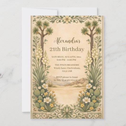 Rustic Desert Botanicals Birthday Einladung (Vorderseite)