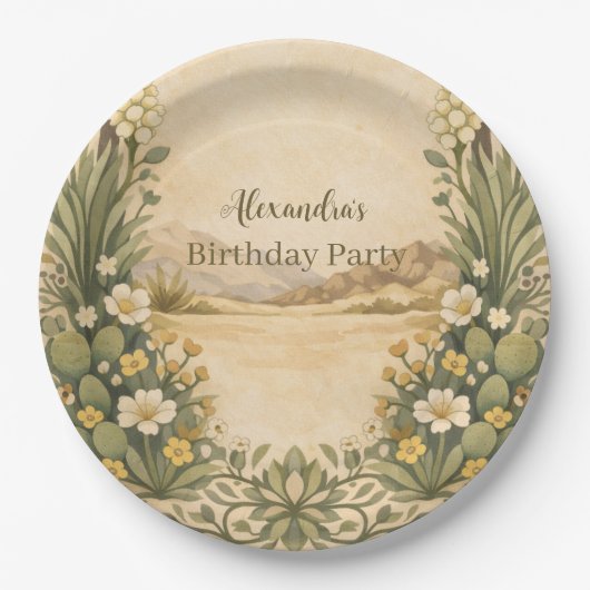 Rustic Desert Botanicals Birthday Pappteller (Vorderseite)