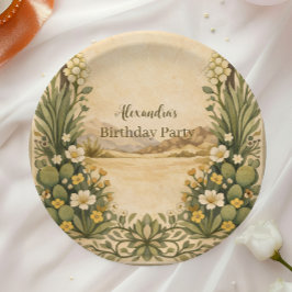 Rustic Desert Botanicals Birthday Pappteller