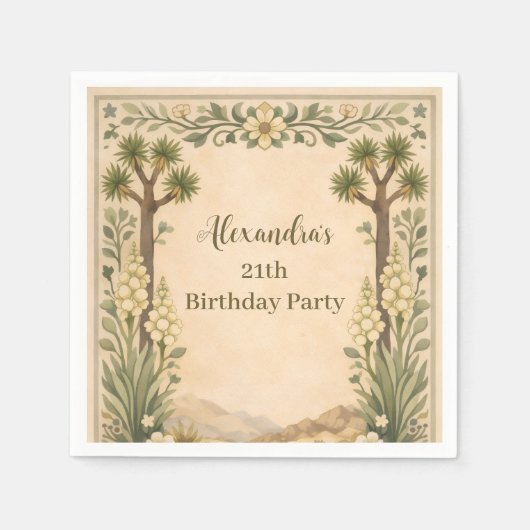Rustic Desert Botanicals Birthday Serviette (Vorderseite)