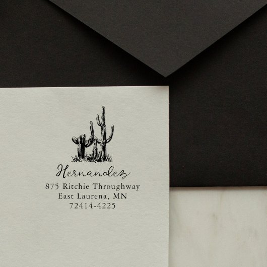 Rustic Desert Cacti Script Return Address Gummistempel