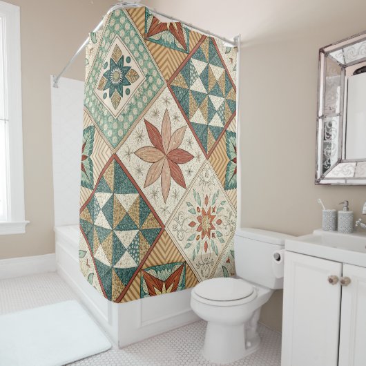 Rustic Diamond Patchwork Pattern - Geometric Duschvorhang (Beispiel)