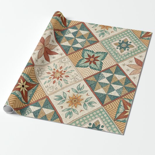 Rustic Diamond Patchwork Pattern - Geometric Geschenkpapier (Ungerollt)