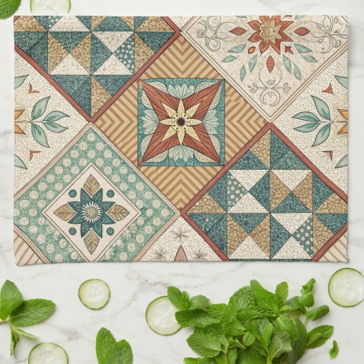 Rustic Diamond Patchwork Pattern - Geometric Geschirrtuch (Gefaltet)