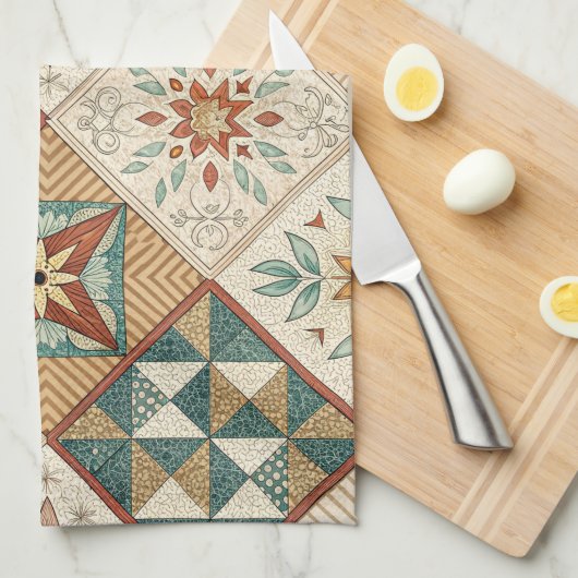 Rustic Diamond Patchwork Pattern - Geometric Geschirrtuch (Viertel Falte)