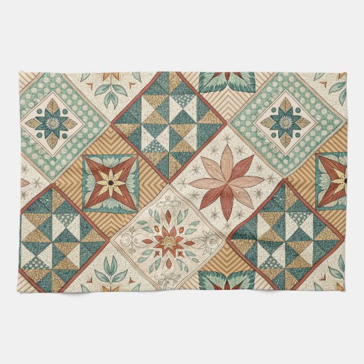 Rustic Diamond Patchwork Pattern - Geometric Geschirrtuch (Horizontal)