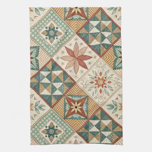 Rustic Diamond Patchwork Pattern - Geometric Geschirrtuch (Vertikal)