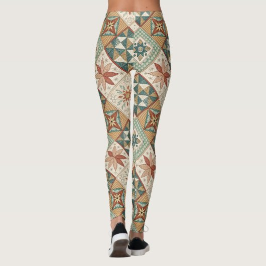 Rustic Diamond Patchwork Pattern - Geometric Leggings (Rückseite)