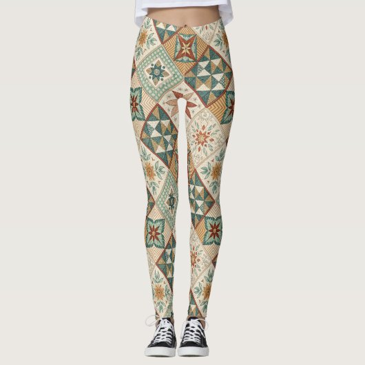 Rustic Diamond Patchwork Pattern - Geometric Leggings (Vorderseite)