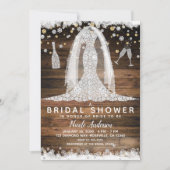 Rustic Diamond Wedding Dress Gold Brautparty Einladung (Vorderseite)