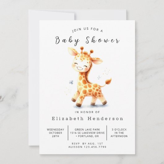 Rustic Digital Giraffe Baby Dusche Einladung (Vorderseite)