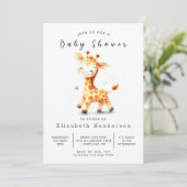 Rustic Digital Giraffe Baby Dusche Einladung (Stehend Vorderseite)