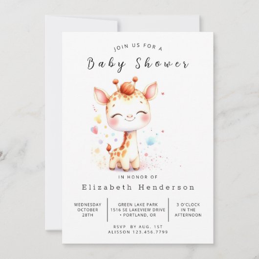 Rustic Digital Giraffe Baby Dusche Einladung (Vorderseite)