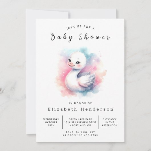 Rustic Digital Swan Baby Dusche Einladung (Vorderseite)