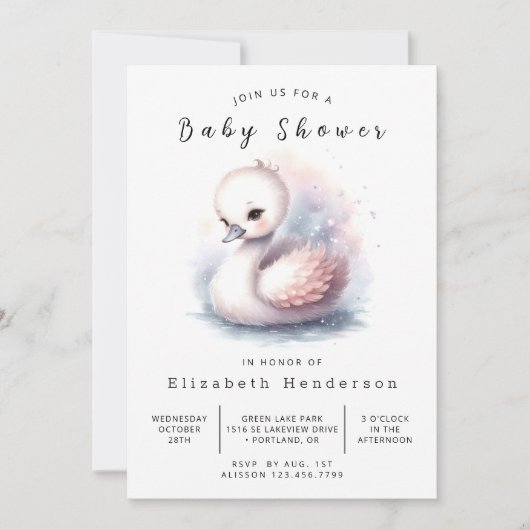 Rustic Digital Swan Baby Dusche Einladung (Vorderseite)