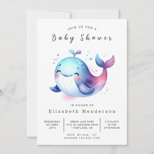 Rustic Digital Whale Baby Dusche Einladung (Vorderseite)