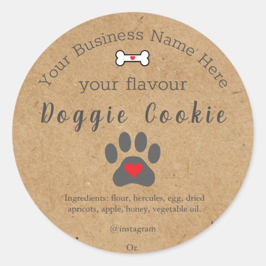 Rustic Dog Paw Custom Doggie Cookie Runder Aufkleber (Vorderseite)