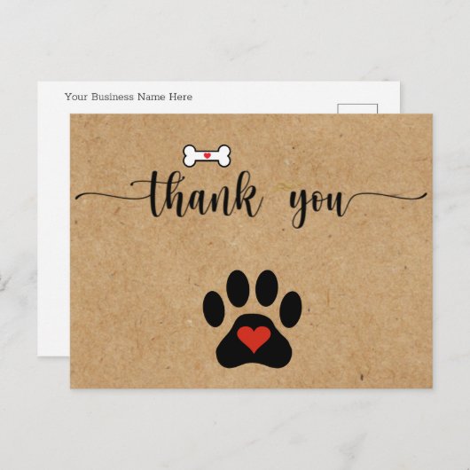 Rustic Dog Paw Custom Vielen Dank Postkarte (Vorne/Hinten)