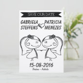 Rustic Doodle Couple Lesbian Save the Date (Stehend Vorderseite)