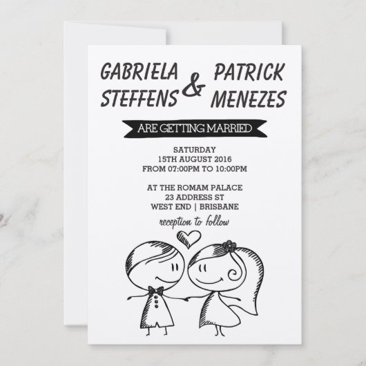 Rustic Doodle Couple Wedding Einladung (Vorderseite)