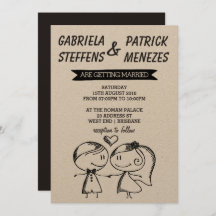 Rustic Doodle Couple Wedding Einladung