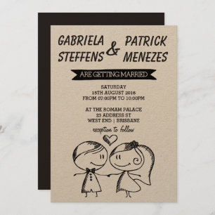 Rustic Doodle Couple Wedding Einladung