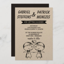 Rustic Doodle Gay Wedding Einladung