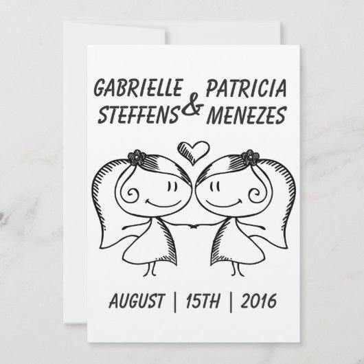 Rustic Doodle Lesbian Hochzeit Einladung (Vorderseite)