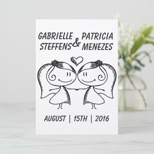 Rustic Doodle Lesbian Hochzeit Einladung (Stehend Vorderseite)