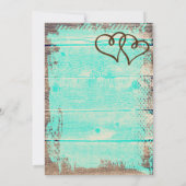 Rustic Double Hearts Aqua Wood Wedding lädt ein Einladung (Rückseite)