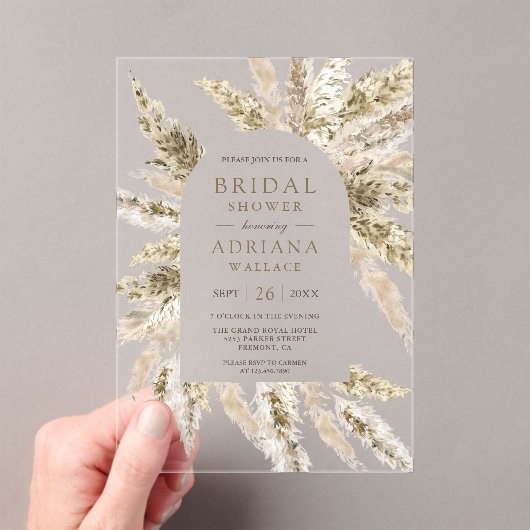 Rustic Dried Boho Pampas Grass Arch Bridal Shower Acryleinladungen (Insitu (Handheld))