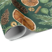 Rustic Dried Orange Pine Green Christmas Holiday Geschenkpapier (Rolleneckpunkt)