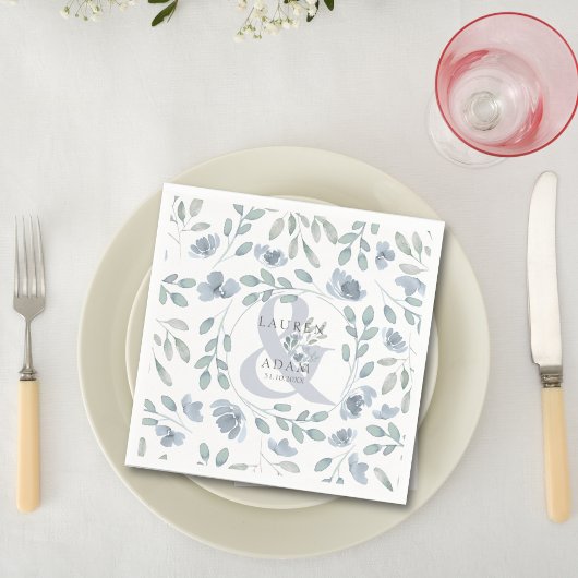 Rustic Dusty Blue Ampersand & Floral Wedding  Serviette