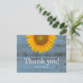 Rustic Dusty Blue Barn Wood Sunflower Vielen Dank Postkarte (Stehend Vorderseite)