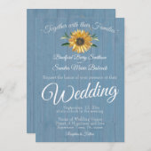 Rustic Dusty Blue Barn Wood Sunflower Wedding Einladung (Vorne/Hinten)