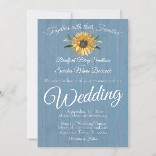 Rustic Dusty Blue Barn Wood Sunflower Wedding Einladung