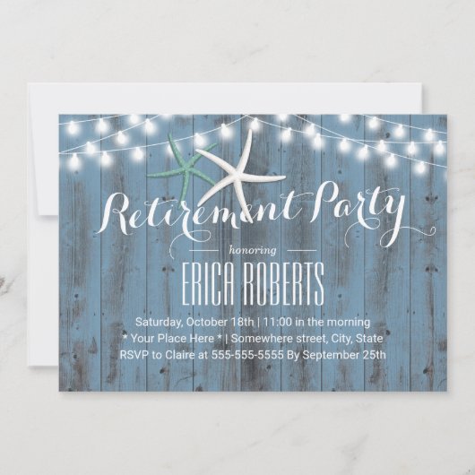 Rustic Dusty Blue Beach Starfish Party Einladung (Vorderseite)