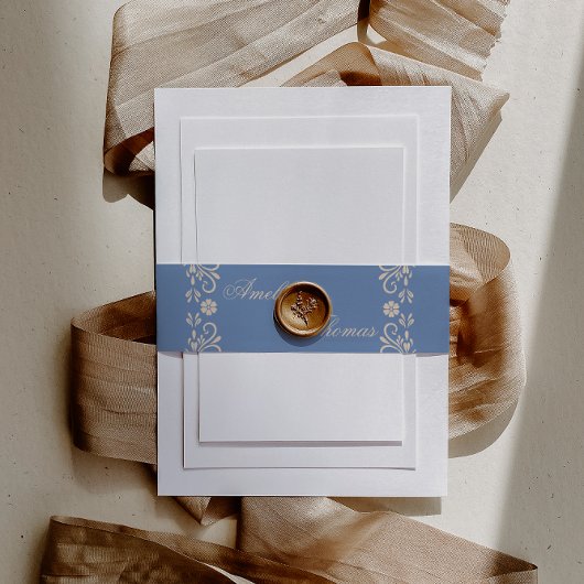 Rustic Dusty Blue Beige Wedding Einladungsbanderole