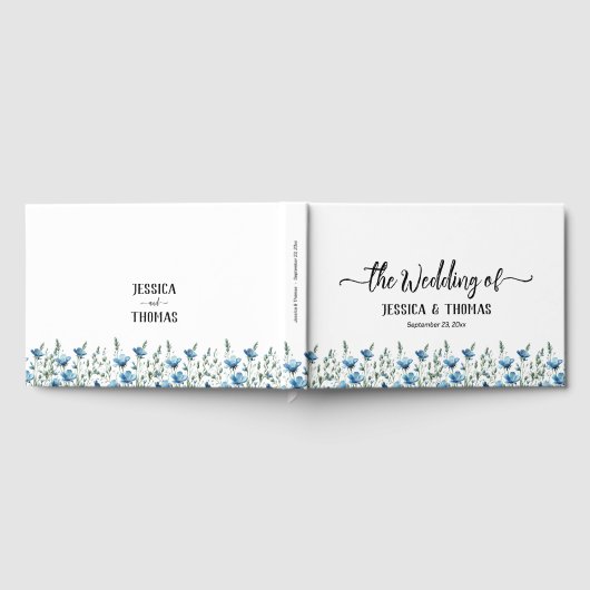 Rustic Dusty Blue Boho Chic Wildblumen Hochzeit Gästebuch (Voll)