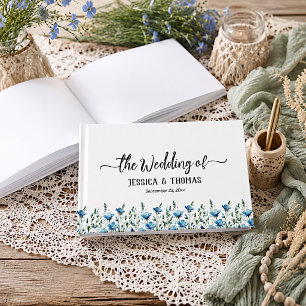 Rustic Dusty Blue Boho Chic Wildblumen Hochzeit Gästebuch